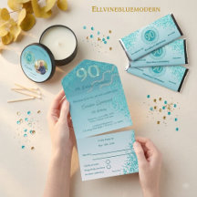 Elegant Teal Blue Glitter   90th Birthday Suite