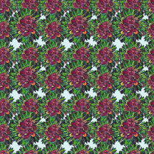 Green Leaf  Purple Floral Buquet  Retro Design