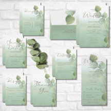 Green Watercolor Wash Eucalyptus Wedding Suite