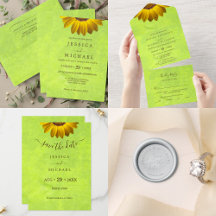 Yellow Flowers on Abstract Green Wedding