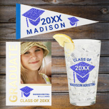 Grad Glam Navy And White Graduation Faux Glitter