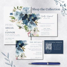 Navy & Dusty Blue Elegant Floral Watercolor