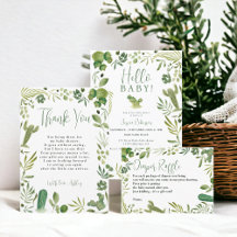 Boho cactus green gender neutral hello baby shower