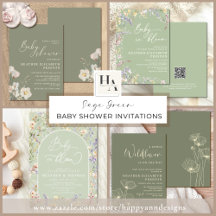 Sage Green Baby Shower Invitations 