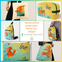 Handcrafted Watercolor Funny Fox (bag)