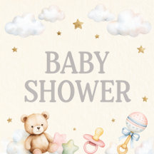 Baby Shower Invitation  Soft Clouds & Stars