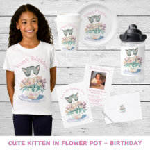 Cute Kitten In Flower Pot Daughters Birthday