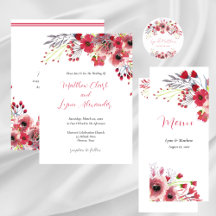 Spring Watercolor Poppy Red Flowers Wedding