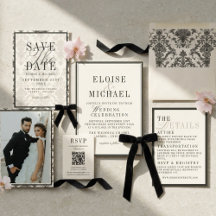 Classic Ivory Damask Rococo Pattern Wedding