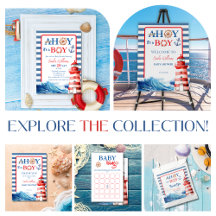 Nautical Blue Red Ahoy Baby Shower