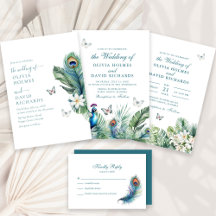Teal Peacock Tropical Flowers Wedding Collection