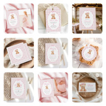 Bow Gingham Teddy Bear Baby Shower Party