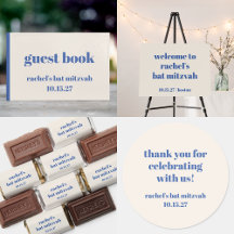 Bold Typography Ivory Blue Modern Cute Bat Mitzvah