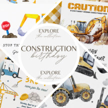 Construction Trucks 🚧 Birthday Invitations