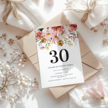 Girly watercolor floral elegant 30th birthday