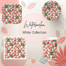 Watercolour Watermelon Party Supplies - White BG