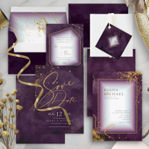 Fine Lines Gold Abstract Wedding Plum