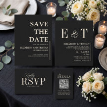 Black Minimalist Couples Initials Wedding 