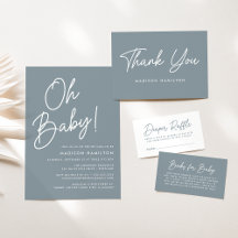Oh Baby Script Dusty Blue Baby Shower