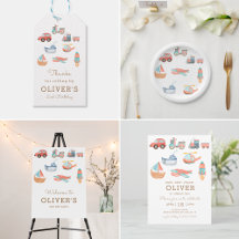 Watercolor Transportation Boy Birthday Collection