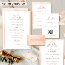 Peach Watercolor Botanical Monogram Wedding