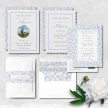 Blue and White Floral Daisy Pattern Wedding 