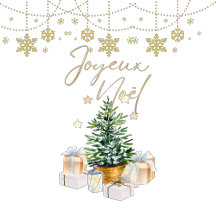 Joyeux Noel Christmas Tree Gold Snowflakes 