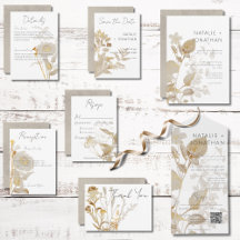 Neutral Tan Wildflowers Modern Wedding Suite