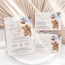 Teddy Bear, Blue Balloons Baby Shower Collection