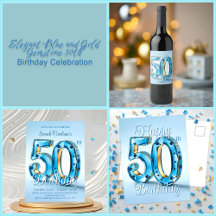 Elegant Blue and Gold Gemstone 50th Birthday