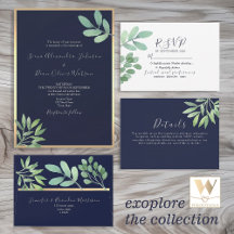 Botanical Navy Blue Wedding Invitation Suite