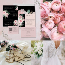 Blush & Black Elegant Floral Watercolor Wedding
