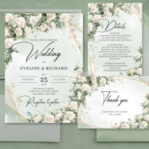 Boho White English roses green eucalyptus and gold