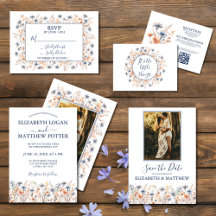 Boho Dusty Blue and Peach Wildflower Wedding Suite