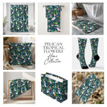 Pelicans and tropical flowers pattern