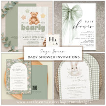 Sage Green Baby Shower Invitations 