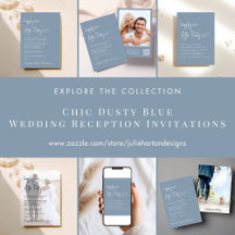 Chic Dusty Blue Wedding Reception Invitations