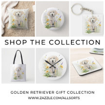 Cute Golden Retriever Watercolor Pup with Florals