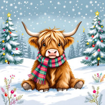 Cute Whimsical Highland Cow Christmas Collection