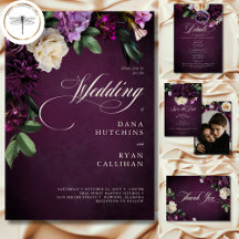 Elegant Lavender & Burgundy Floral Script Wedding