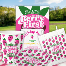 Patterned Pink Strawberry Berry First Birthday