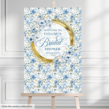 Dusty Blue Gold Floral Bridal Shower Welcome 194W