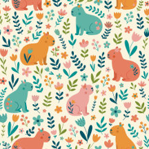 Hand Drawn Floral Capybara Pattern