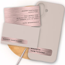 Modern Faux Rose Gold Brushed Metal Monogram Name