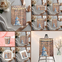 Rustic Modern Elegant Blue Snowman