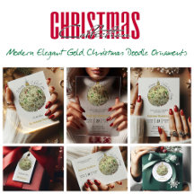 Modern Elegant Gold Christmas Doodle Ornaments