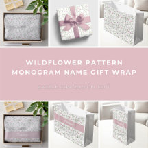 Pink Wildflower Pattern Monogram Name Gift Wrap