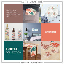 Multicolor Vintage Style Doodle Tortoise Art