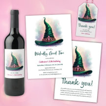 Whimsical Crown & Green Witch Hat Birthday