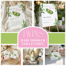 Cute Two Peas in A Pod Pink Girl Twins Baby Shower